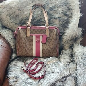 Coach Brown and Pink Signature Satchel